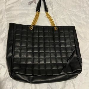 Large black quilted tote